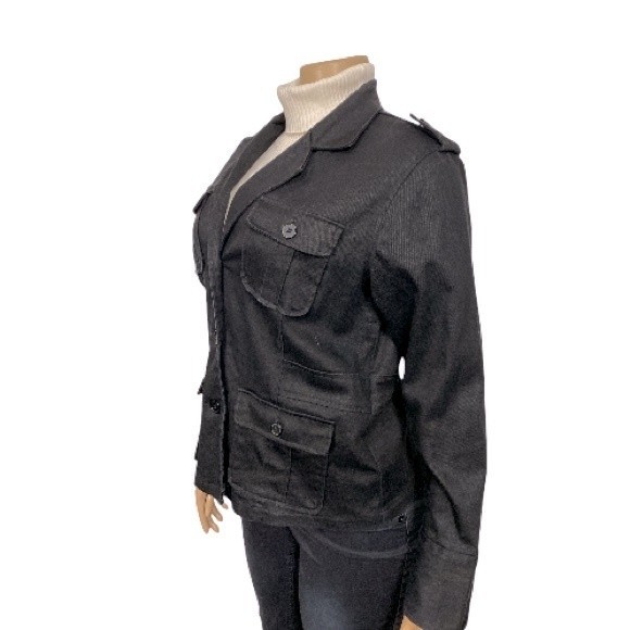 Vintage 90s Outer Edge Utility Jacket Black Twill 4 pocket button closure size L - Picture 8 of 16